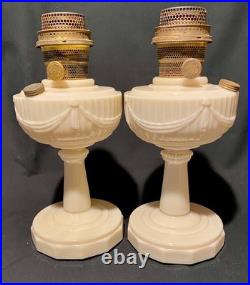 MATCHED PAIR Antique 1940s ALADDIN Tall Lincoln Drape Alacite Lamps Model B