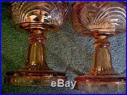 MATCHING PAIR Aladdin Amber Bell Stem Table Oil Lamps OUTSTANDING