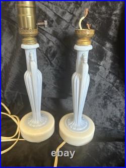 Marked Aladdin Alacite Lamps, Baby Blue And White 12 inches tall