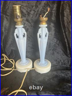 Marked Aladdin Alacite Lamps, Baby Blue And White 12 inches tall