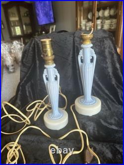 Marked Aladdin Alacite Lamps, Baby Blue And White 12 inches tall