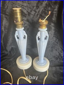 Marked Aladdin Alacite Lamps, Baby Blue And White 12 inches tall