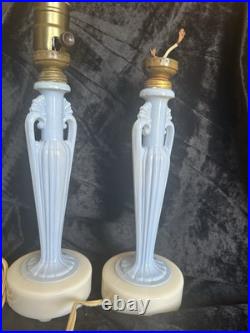 Marked Aladdin Alacite Lamps, Baby Blue And White 12 inches tall