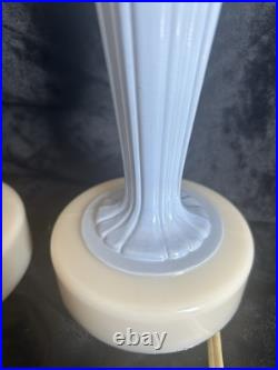 Marked Aladdin Alacite Lamps, Baby Blue And White 12 inches tall