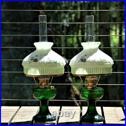 Matched Pair Aladdin Emerald Green Lincoln Drape Lamps