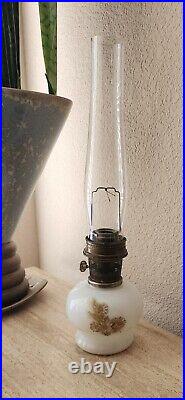 Mid-Century Vintage 23 Kerosene Oil Aladdin Lamp Gold Floral Milk Glass Chimney