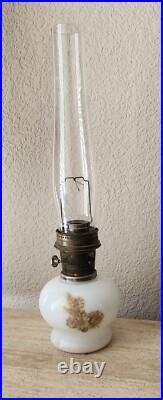 Mid-Century Vintage 23 Kerosene Oil Aladdin Lamp Gold Floral Milk Glass Chimney