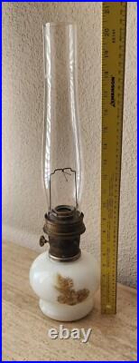 Mid-Century Vintage 23 Kerosene Oil Aladdin Lamp Gold Floral Milk Glass Chimney