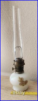 Mid-Century Vintage 23 Kerosene Oil Aladdin Lamp Gold Floral Milk Glass Chimney