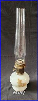 Mid-Century Vintage 23 Kerosene Oil Aladdin Lamp Gold Floral Milk Glass Chimney