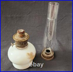 Mid-Century Vintage 23 Kerosene Oil Aladdin Lamp Gold Floral Milk Glass Chimney