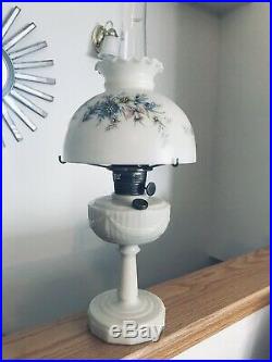 Milk Glass Antique Aladdin Kerosene Lamp NU Type Model B Original Floral Shade
