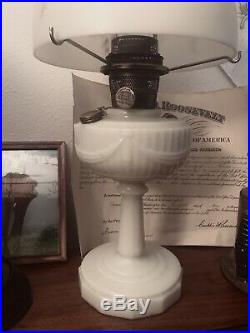 Milk Glass Antique Aladdin Kerosene Lamp NU Type Model B Original Floral Shade