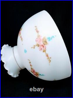 Milk Glass Student Oil Lamp Shade Pink Roses Hand Painted Floral Pattern 10 New