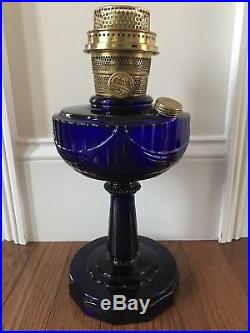 Mint SCALOPPED Foot Aladdin Oil Kerosene Lamp B-76 Cobalt Tall Lincoln Drape