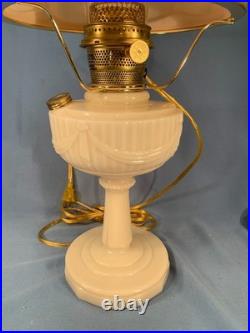 Model B-75 Aladdin Alacite Glass Lincoln Drape Oil Lamp Electric w Alacite Shade