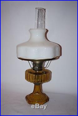 Model B Corinthian Amber Aladdin Kerosene Oil Lamp