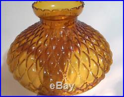 NEW 10 Amber Glass Diamond Quilted Student Kerosene Oil Lamp Shade fits Aladdin