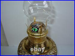 NEW! Antique Oil/Kerosene Style Electric Embossed Antique Brass Table Lamp