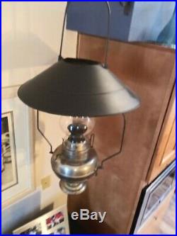 NICKEL PLATED KEROSENE HANGING LAMP / Original Wasp Body Flue C. 1890's