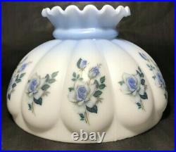 New 10 Painted Crimped Melon Student Lamp Shade, Sapphire Roses Scene Blue Tint