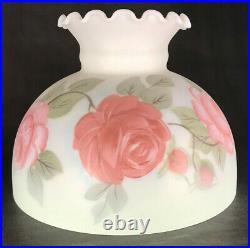 New 10 Painted Crimped Student Lamp Shade, Antique Roses, White & Green Tint