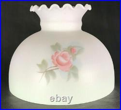 New 10 Painted Crimped Student Lamp Shade, Antique Roses, White & Green Tint