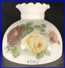 New 10 Painted Crimped Student Lamp Shade English Roses Scene, Cream Background