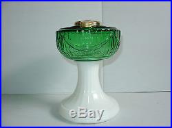 New Aladdin Mantle Lamp Company Green over Opal Short Lincoln Drape FONT ONLY
