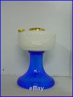 New Aladdin Mantle Lamp Company Opal Over Lt Blue Short Lincoln Drape FONT ONLY