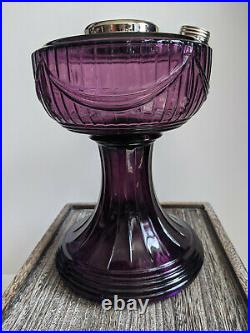 New Aladdin Purple Amethyst Lincoln Drape Lamp with Nickel Burner Chimney Mantle