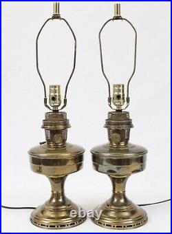 Newly Wired Electrified Pair of Aladdin Model 12 Brass Mantle Kerosene Oil Lamp