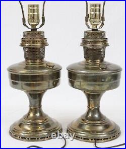 Newly Wired Electrified Pair of Aladdin Model 12 Brass Mantle Kerosene Oil Lamp