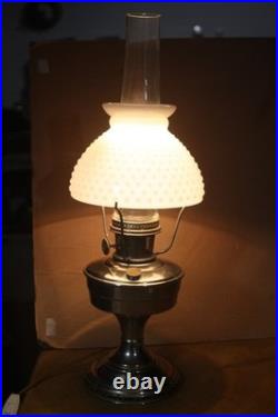 Nice Antique Aladdin Model 12 Electrified Oil Lamp WithMilk Glass Hobnail Shade