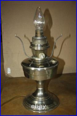 Nice Antique Aladdin Model 12 Electrified Oil Lamp WithMilk Glass Hobnail Shade