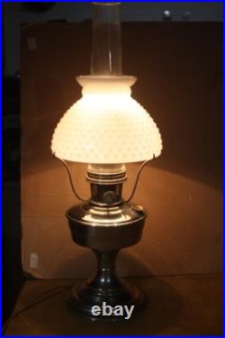 Nice Antique Aladdin Model 12 Electrified Oil Lamp WithMilk Glass Hobnail Shade