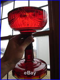 ORIGINAL C. 1941 DARK RUBY RED AMBERINA TALL LINCOLN DRAPE ALADDIN B77 LAMP OIL