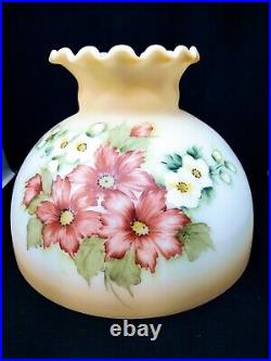 Oil Electric Lamp Shade Opal Milk Glass Student Hand Painted Floral 10 fitter