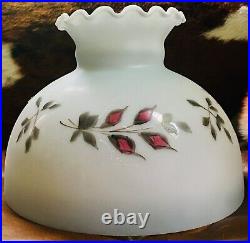 Oil Electric Lamp Shade Opal Milk Glass Student Painted Floral 10 fitter