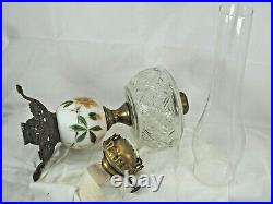 Oil Lamp Aesthetic style c 1880 depression UV glass with hand painted stem Eagle