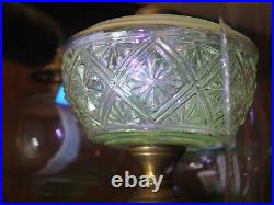 Oil Lamp Aesthetic style c 1880 depression UV glass with hand painted stem Eagle