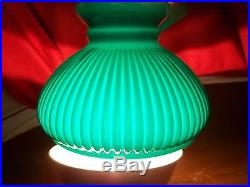 Oil Lamp Kerosene Student Lamp Shade Green Ribbed Cased Glass Font Aladdin