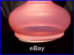 Oil Lamp Kerosene Student Lamp Shade Rasberry Pink Cased Glass Aladdin