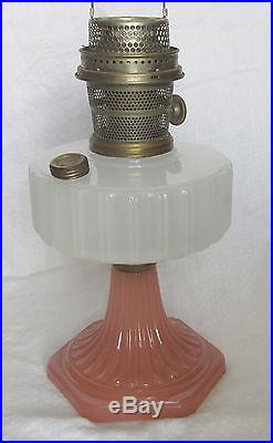 Old Aladdin Nu-Type Model B 2 Color Glass Pink&White Oil Kerosene Lamp withChimney