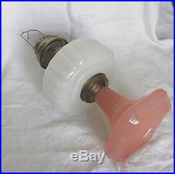 Old Aladdin Nu-Type Model B 2 Color Glass Pink&White Oil Kerosene Lamp withChimney