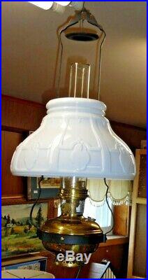 Old Electrified Aladdin Model 12 Hanging Kerosene Lamp with White 516 Shade