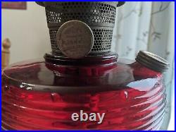Old Original Rich Ruby Crystal Beehive Aladdin Kerosene Oil Lamp Nice