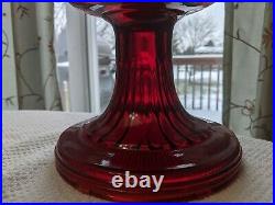 Old Original Rich Ruby Crystal Beehive Aladdin Kerosene Oil Lamp Nice
