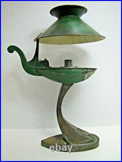 Old Swan Aladdin Style Oil Lamp Light Candlestick Brass Tin Tole Removable Shade