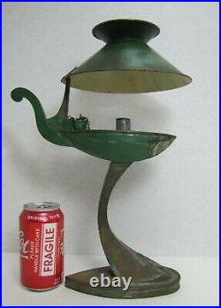 Old Swan Aladdin Style Oil Lamp Light Candlestick Brass Tin Tole Removable Shade